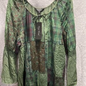 Young Threads Green Patchwork Boho Top
